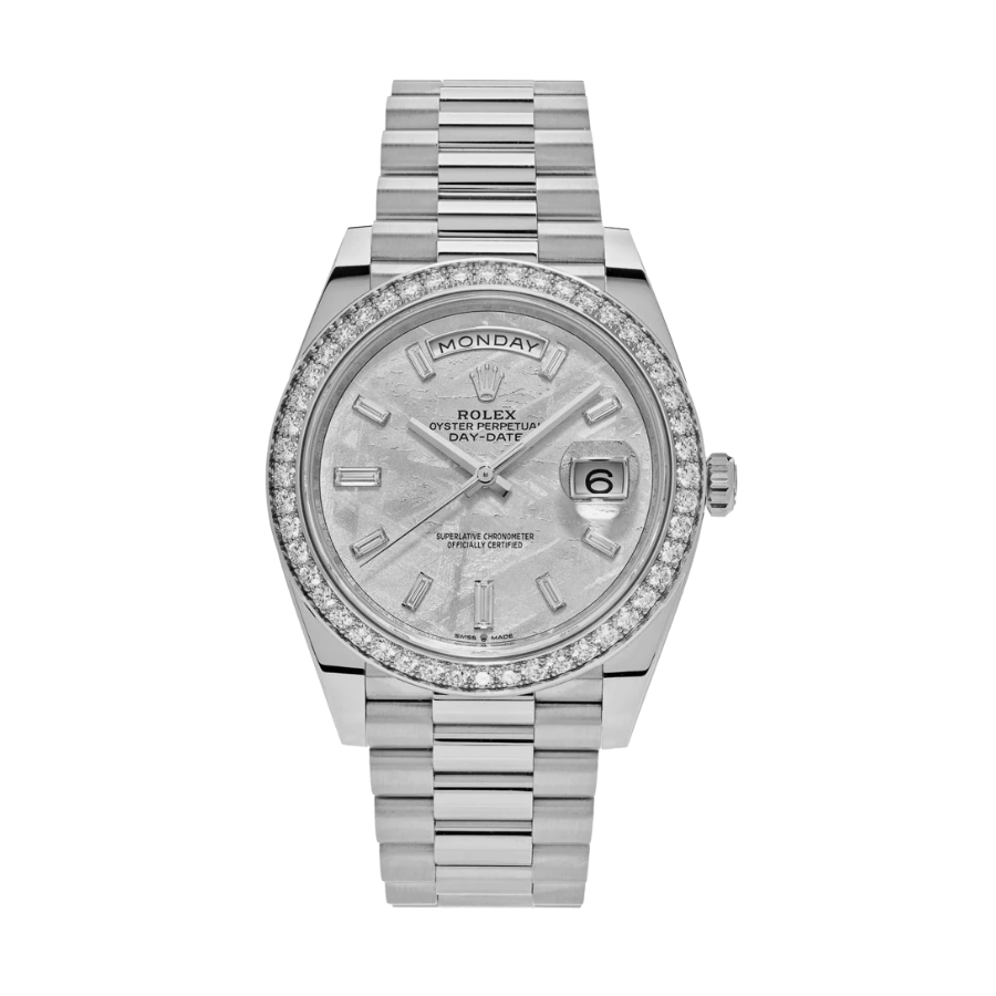 Day-date white gold meteorite