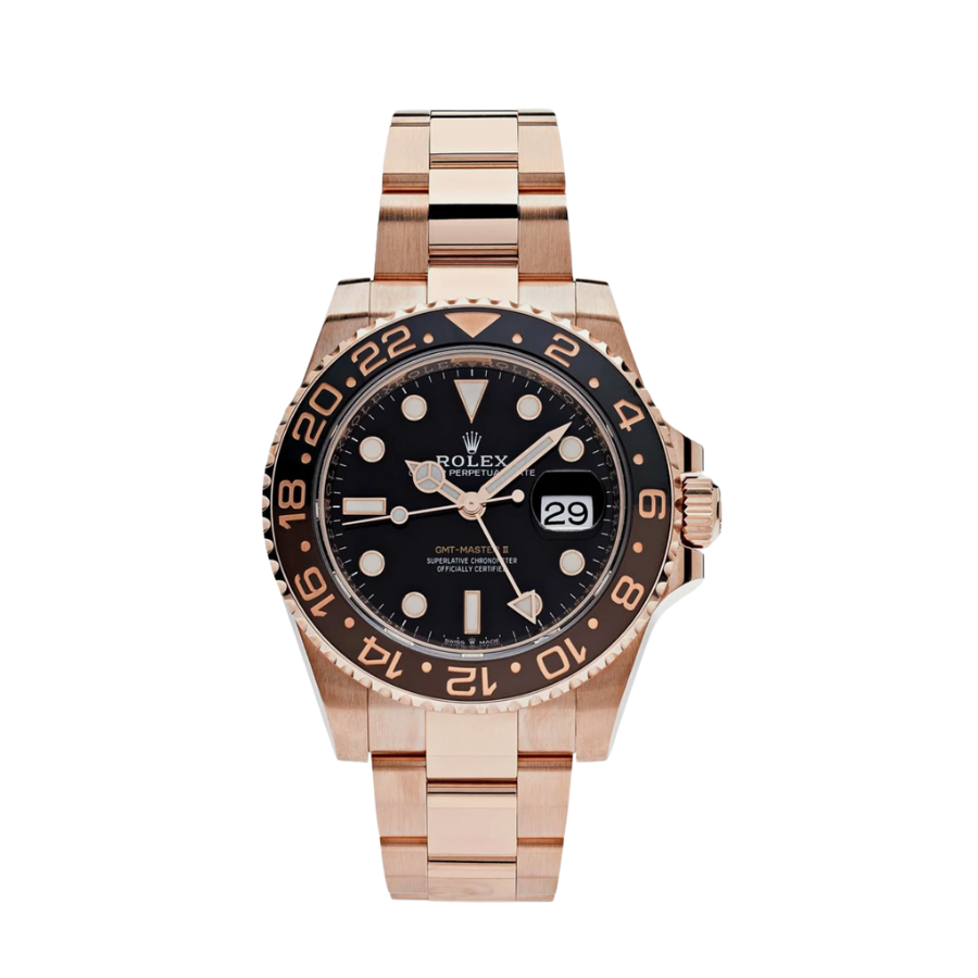 Gmt-master ii rose gold black dial 40mm