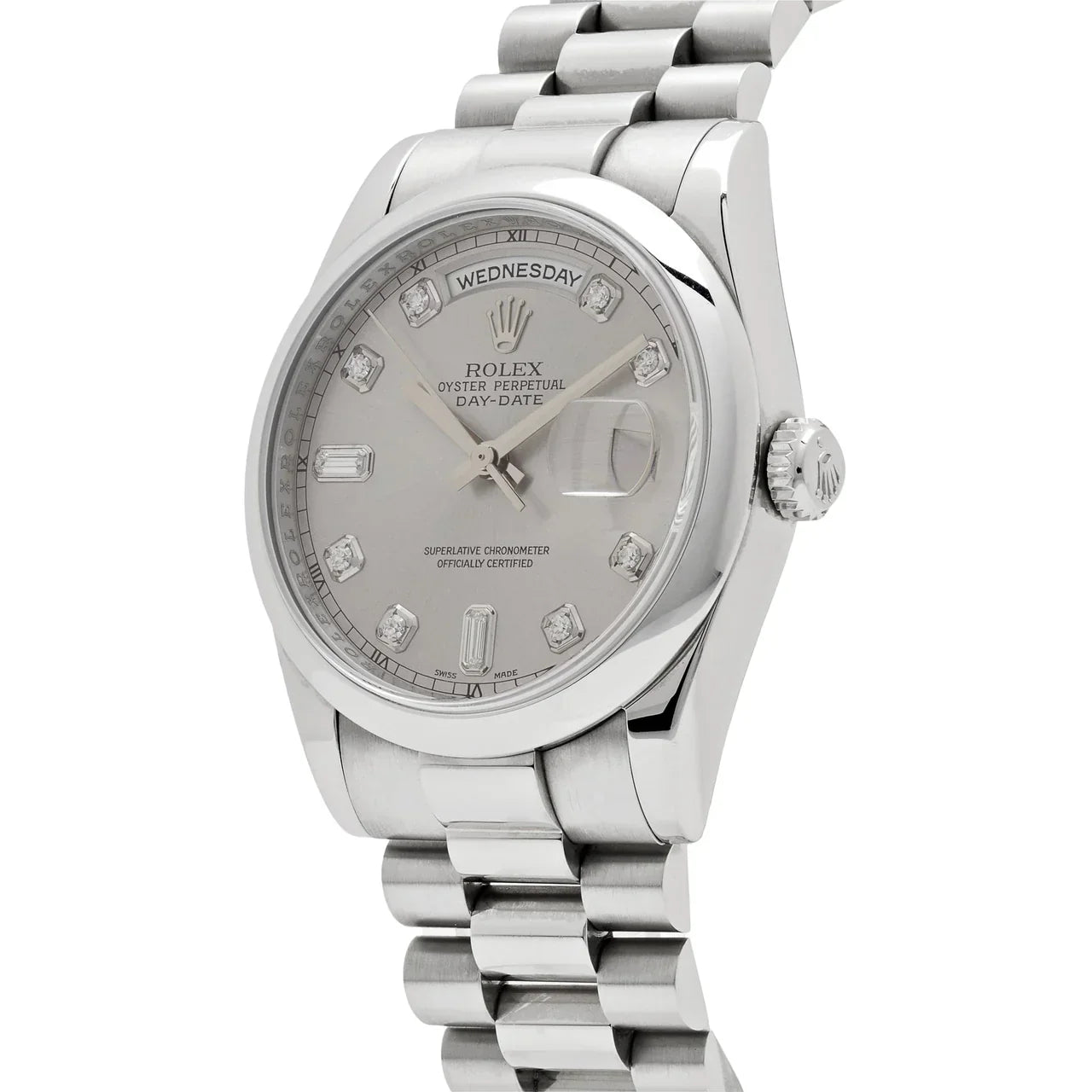 Day-Date 118206 Platinum Silver Diamond Dial (2022)