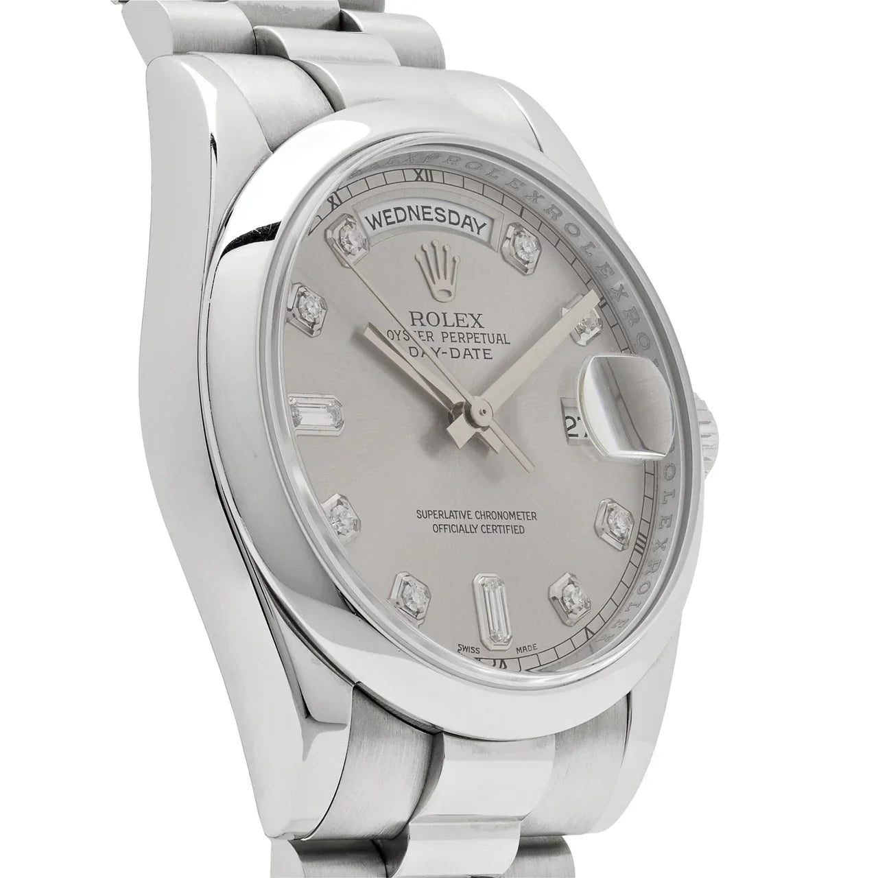 Day-Date 118206 Platinum Silver Diamond Dial (2022)