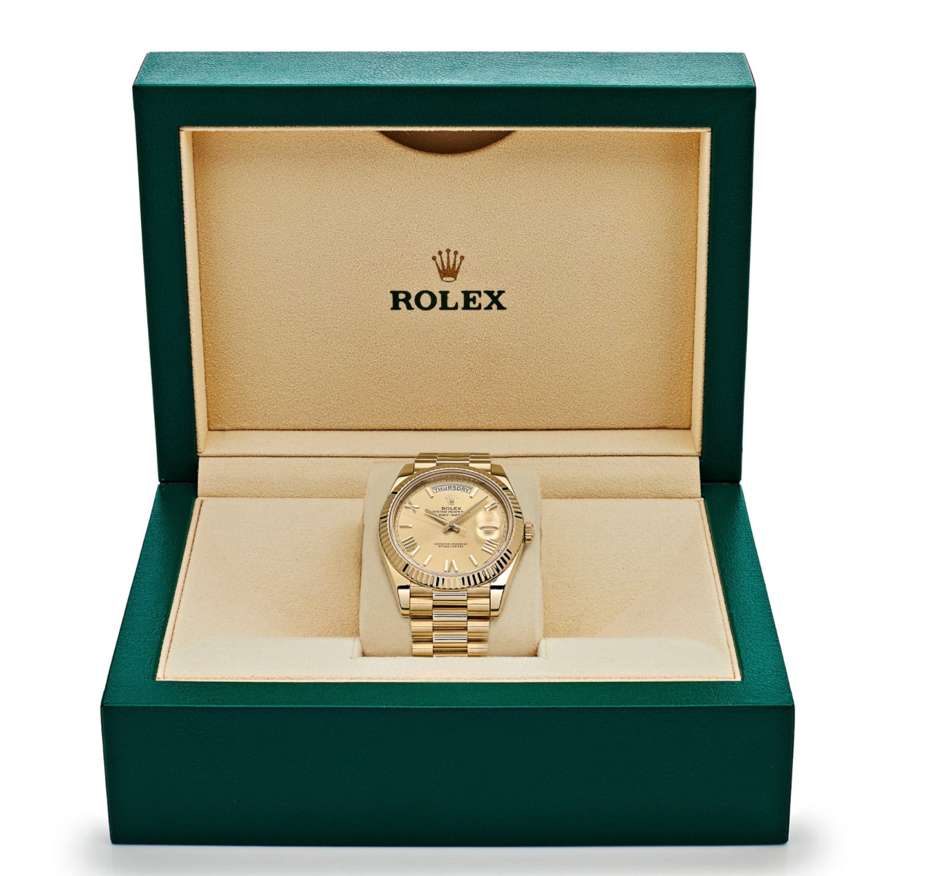 Day-date yellow gold champagne roman dial 40mm