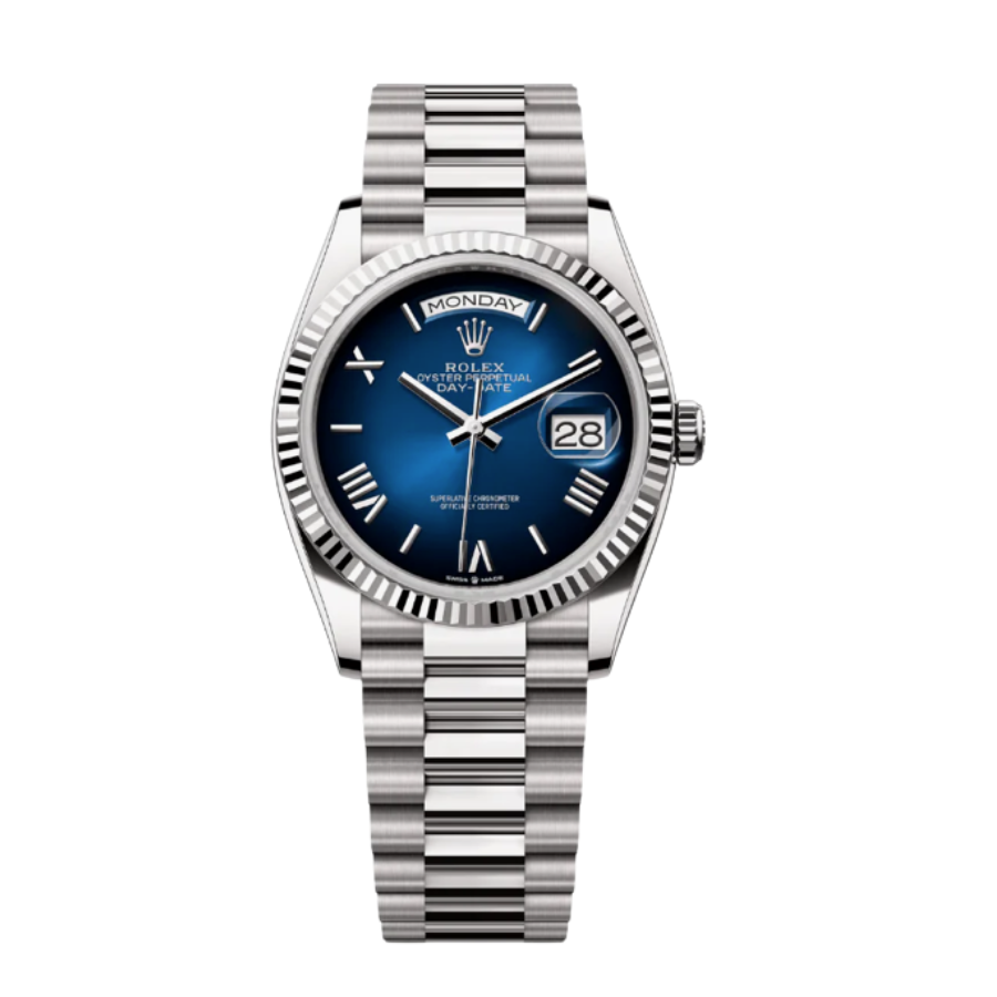 Day-date white gold blue ombre numeral dial 40mm