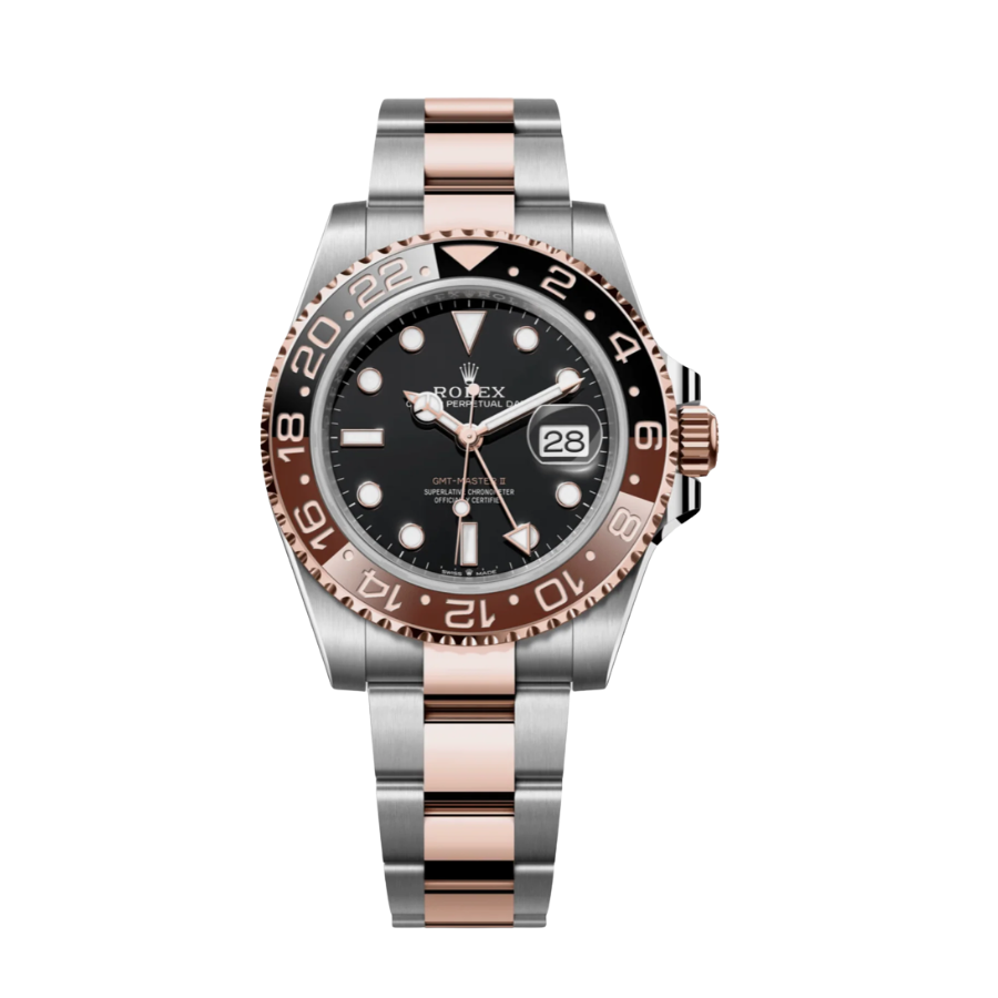 Gmt-master ii rose gold stainless black dial 40mm