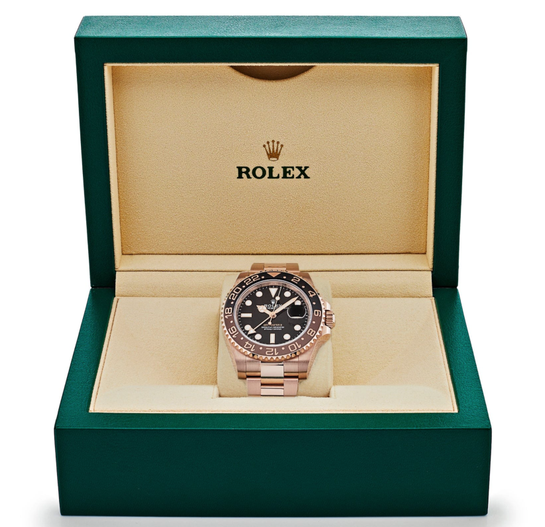 Gmt-master ii rose gold black dial 40mm