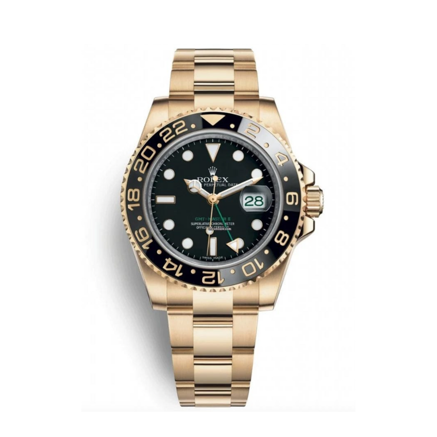 Gmt-master ii yellow gold black dial 40mm