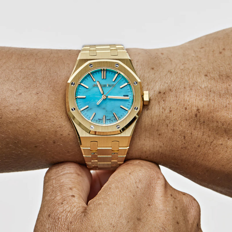 Audemars Piguet Royal Oak Selfwinding 15550BA.OO.1356BA.01 Yellow Gold Blue Turquoise Dial