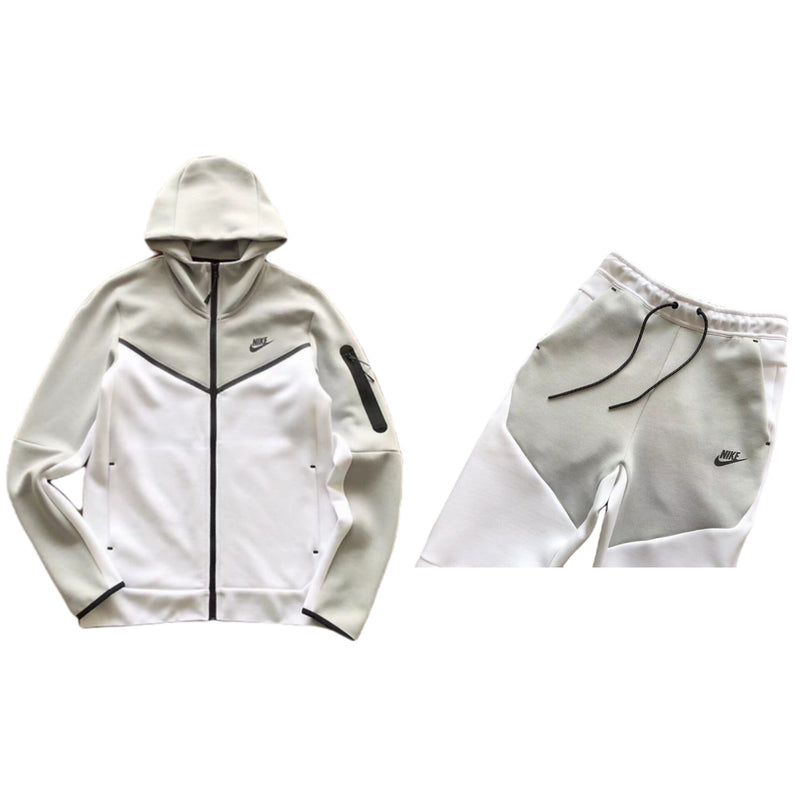 NIKE TECH FLEECE – LIGHT GREY AND WHITE (FULL)