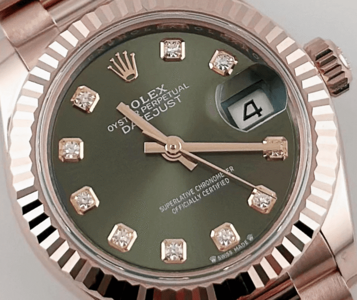 Date just ladies rose gold olive diamond green dial 28mm - Image 2